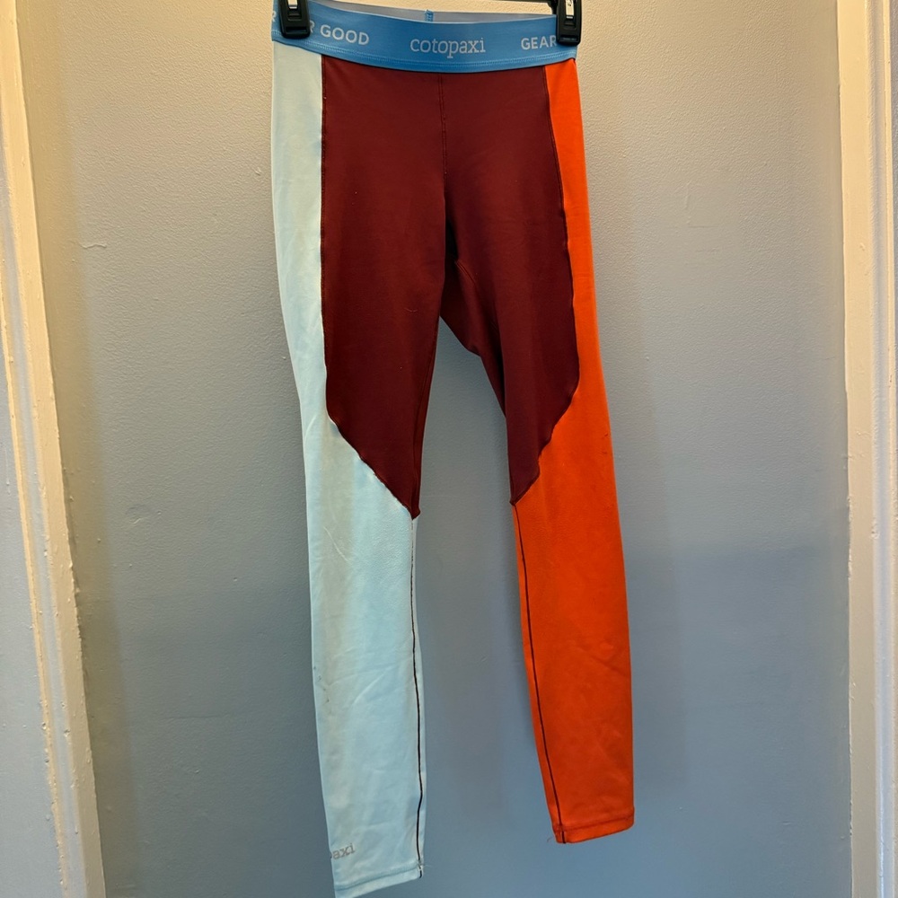 Cotopaxi Colorblock Leggings - Burgundy, Orange, Light Blue